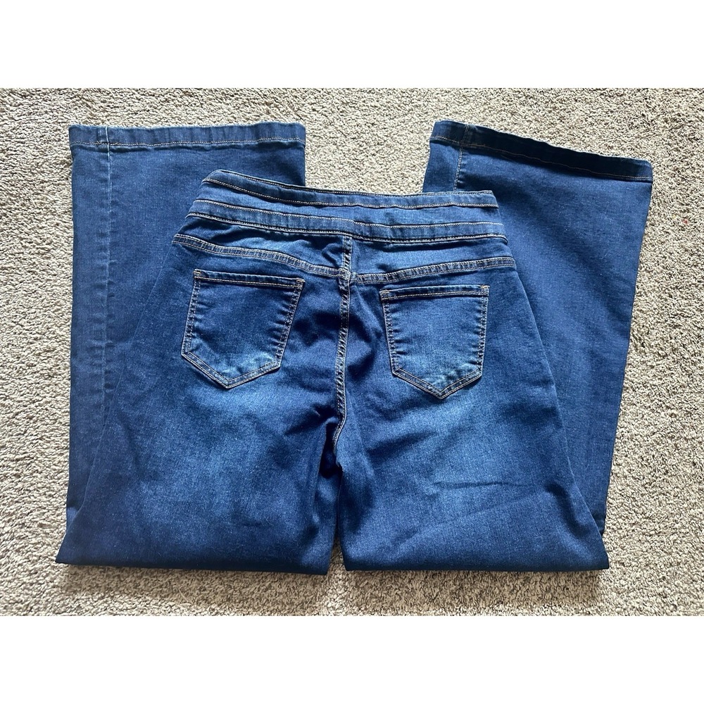 Roswear Women's L High Rise Wide Leg Stretch Denim Jeans Med-Dark Wash - Picture 2 of 7